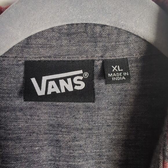 Vans Men's Red and Gray Plaid 100% Cotton Gauzy Button Down Shirt XL Grunge Y2K - Picture 8 of 9
